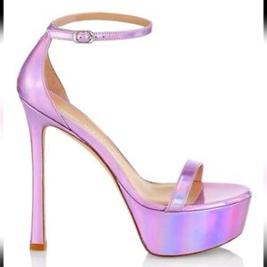 Stuart Weitzman Nudistcurve Hollywood Pink Iridescent Heels 8.5 Platform Sandals
